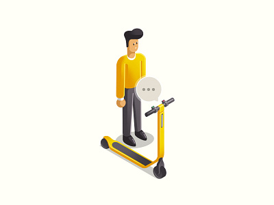 What's he saying? electric electric kick scooter human illustration isometric isometric art isometric illustration mobility modern procreate scooter sharing yellow