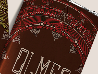 Olmec aztec chocolate detail illustration olmec packaging pattern type