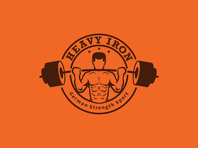 Heavy Iron barbel coach emblem fitness gym health orange physical weights