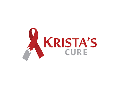 Kristas Cure abstract cancer cure gray helping piece puzzle red ribbon support