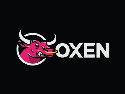 OXEN angry animal design logo modern oxen pink ring white