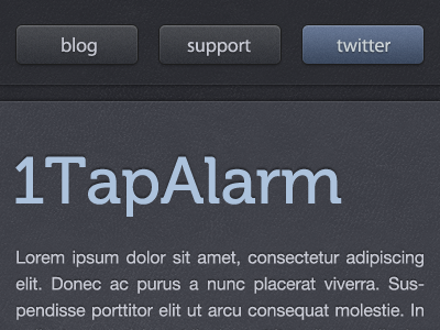 1TapAlarm website blue buttons leather texture website