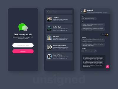 Anonymous Chat - Mobile Application anonymous chat communication darkmode design mobile mobile app modern ui ux uidesign uxdesign