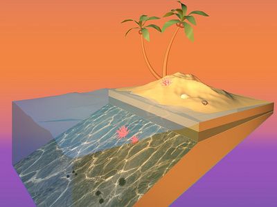 summer cinema 4d design floating illustration island palmtrees travel