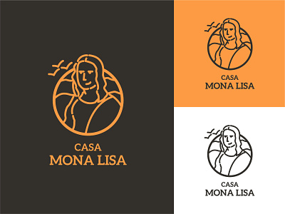 Mona Lisa badge branding character color design flat illustration logo simple vector