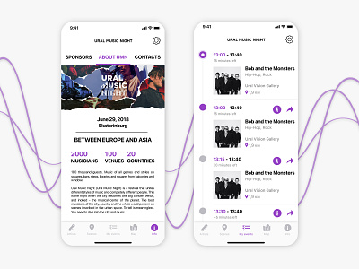 URAL MUSIC HIGHT | Festival app about page app artists design festival app iphonex music app timeline ui ux ui design