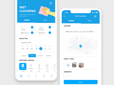 Cleaning service order / Housing company app blue cleaning cleaning company cleaning service color design home app housing order service app ui ux