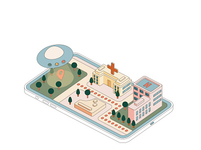 UFO visited your city buildings city flying saucer house illustration isometric isometric art isometric illustration isometry landscape path phone pin town ufo way