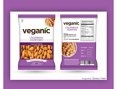 Veganic California Almonds(500mg) Packets Design coreldraw graphic design packet