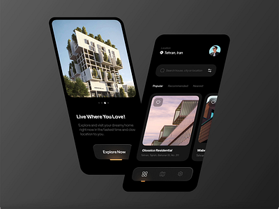 Real Estate App animation app dark darkmode home homerent hotel house iran mobile motion graphics persian realestate rent ui uidesign ux uxdesign