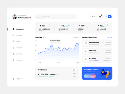 Cryptocurrency Dashboard - Light Mode bank bitcoin btc crypto cryptocurrency dashboard ethereum finance iran lightmode nft persian swap ui uidesign uiux ux uxdesign wallet webdesign