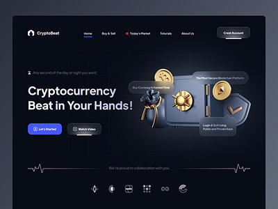 CryptoBeat - Cryptocurrency Landing Page 3d 3dicon bitcoin crypto cryptocurrency cryptowebsite darkmode ethereum iran landing landing page landingpage minimal nft persian ui uidesign ux uxdesign webdesign