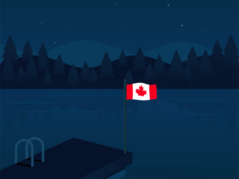 Lakeside evening canada canadian flag cottage digital illustration dock flat gif lake starry night stars summer up north