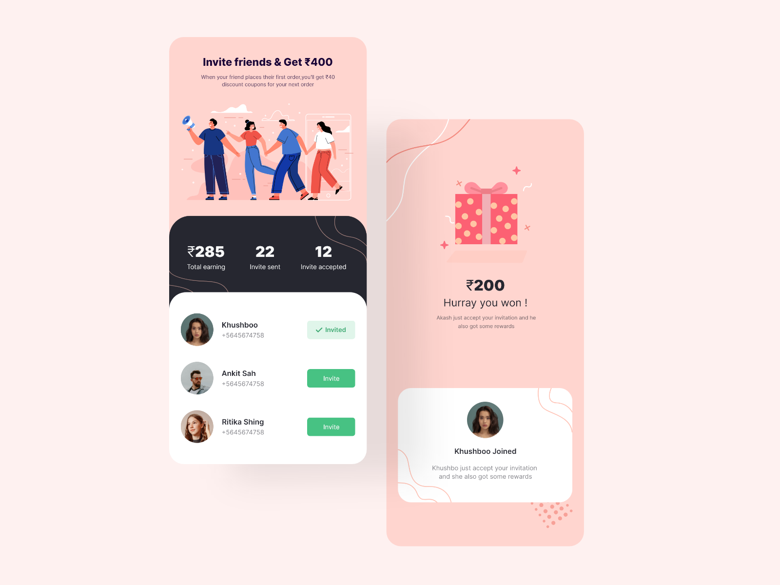 Yumzy Food Delivery App Invite and Earn page by Mitesh Samal on Dribbble