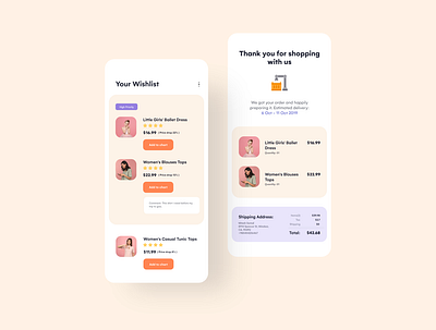 Shopping Wishlist and Order Confirmation app appinterferance clean design flat ios minimal mobile shopping shopping app simple typography ui ui design uidesign uiux uiuxdesign ux wishlist