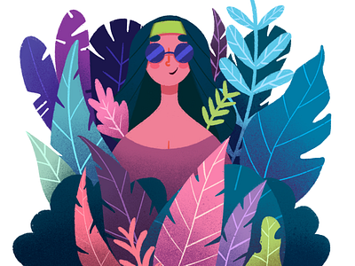 Hippie design female female character flat design illustration leafs woman illustration