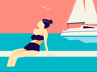 Sun kissed beach boat flat illustration illustrator procreate sea summer ui ux