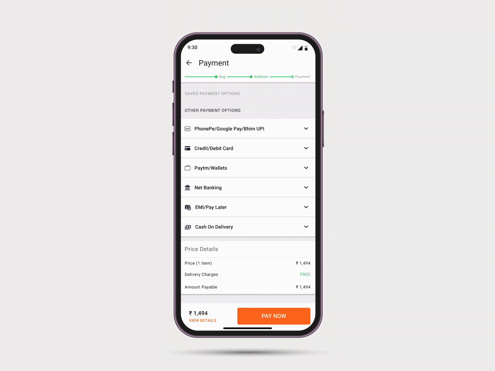 Mobile App - Payment Page Prototype