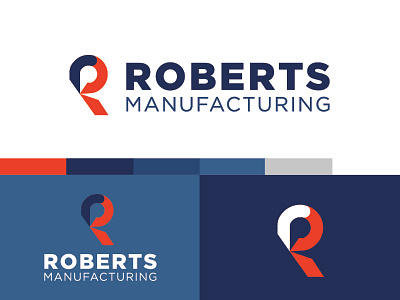 Robert's Manufacturing Rebrand blue machine machinery manufacturing orange sans serif