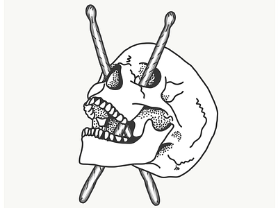 Drum 'till Death drum drummer tattoo drumsticks flash illustration line work skull tattoo