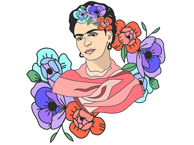 Frida adobe character colorful digital digital art digital illustration flat floral flowers frida frida kahlo illustration portrait