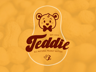 Teddie - Natural Peanut Butter - Rebrand branding design handlettering illustrative logo lettering logo logo nut butter peanut butter rebrand concept teddie bear