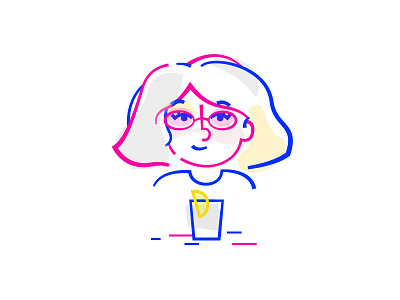 Summer Girl blue colour drink glasses hair illustration line pink portrait summer