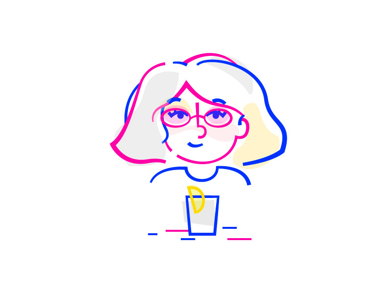 Summer Girl hair colour blue pink glasses drink illustration line summer portrait