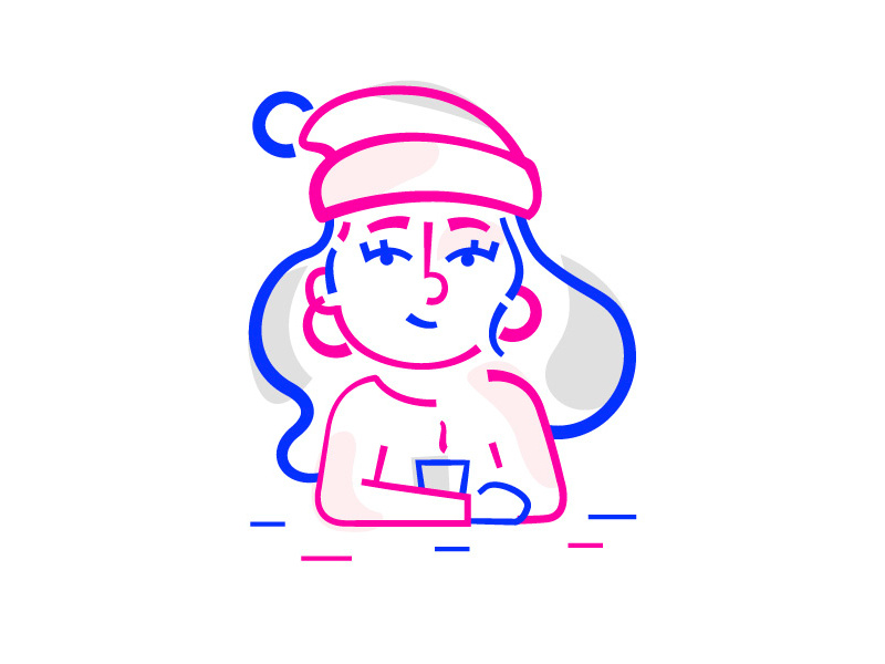 Winter Girl women girls woman pink blue glass drink vector hat winter color smile lines line design girl colors illustration