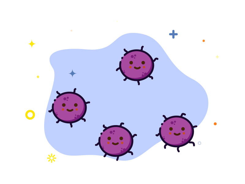 Four cute little bacteria animation bacteria cute illustration illustrator laboratory mbe science scientist virus