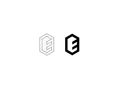 E + Building architecture black white block clean modern icon isometric logo minimal monogram simple