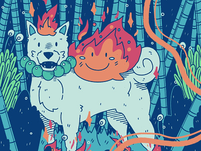 Spirit Dog artwork character design colorful colors digital illustration dog drawing flame florest illustration
