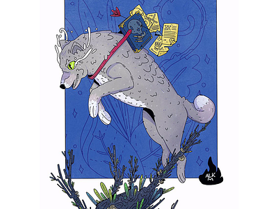Crying Wolf art artwork blue character design digital illustration drawing flower illustration procreate winter wolf