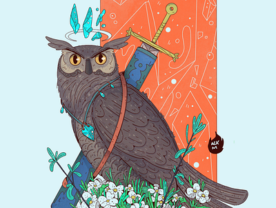 The Mighty Knight Owl art artwork character design color comission digital illustration drawing flowers illustration design knight owl procreate rpg sword