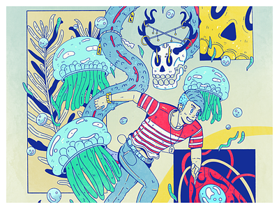 Running artwork blue character design color design digital illustration drawing illustration procreate sea skull