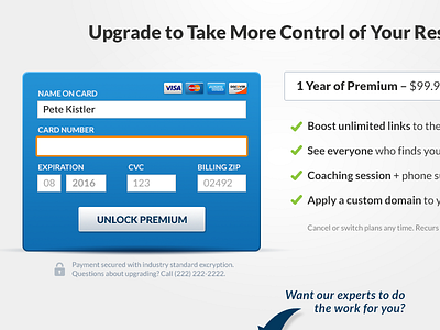 BrandYourself Upgrade Page: Version B app brandyourself conversion credit card form payment pete kistler plans pricing ui upgrade ux