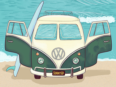 In Search of Swell beach california illustration procreate san diego surf surf art volkswagen