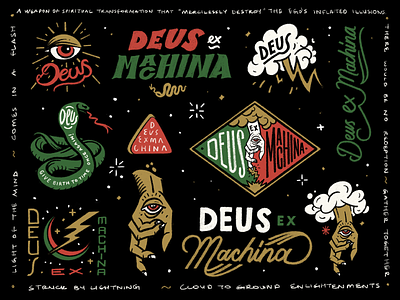 Deus Ex Machina / Merchandise Illustrations deus deus ex machina drawing illustration lettering logo merchandise motorcycle snake sticker surfing tshirt typography