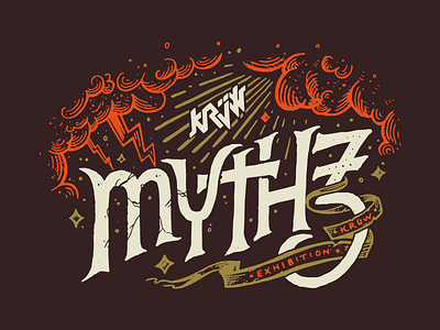 Krüw "Mythz" Exhibition - Logo Illustration design drawing exhibition illustration merchandise myth screenprinting tshirt