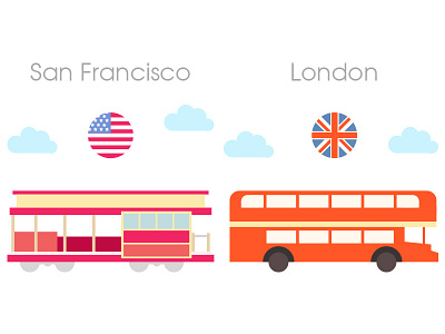 SF to London bus cable car car double decker bus england graphic illustration london san francisco uk usa vector