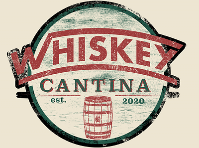 Logo Design - The Whiskey Cantina Podcast barrel black branding cream design distress effects green illustration logo red sticker whiskey yellow
