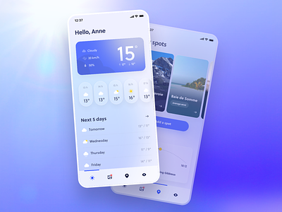 Clean Weather App 🌦 app app design clean clouds concept design interface meteo minimal mobile neumorphism sky sun sunny temperature ui weather weather app white wind