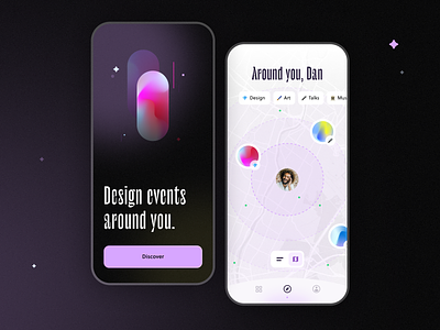 App to find Design Events 💎 app app design application dark design design event event events gradient map meetings mobile ui ux