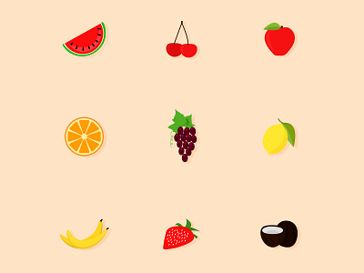 fruit icons .ai apple banana cherry cocos design fruit grape icon icon set illustration inspiration lemon orange pictogram strawberry vector