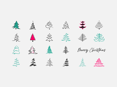 22 christmas trees colored vector .ai christmas christmas tree colorful design doodle icons illustration set vector