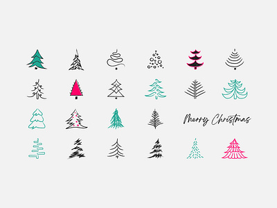 22 christmas trees colored vector