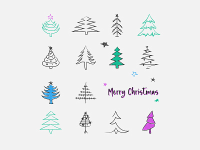 set of xmas trees colored .ai 2021 christmas christmas tree christmas trees colorful colorful design creative design doodle hand drawn illustration inspiration trend vector vectors