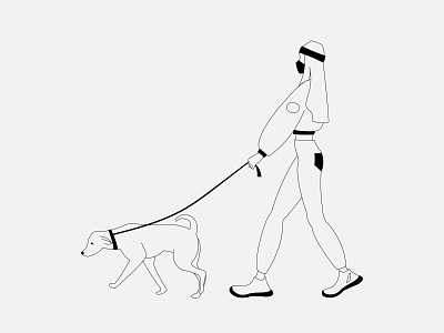 Girl with dog line art .ai 2020 coronavirus covid-19 design dog girl illustration inspiration mask medical puppet puppy quarantine street vector walking