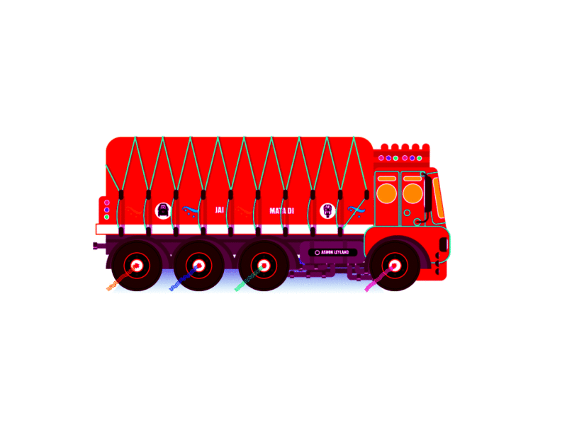 Rocking-Indian-Truck animation chitrakathi design graphic illustration indian indiantransportation indiantruck lights motion party rocking travel truck