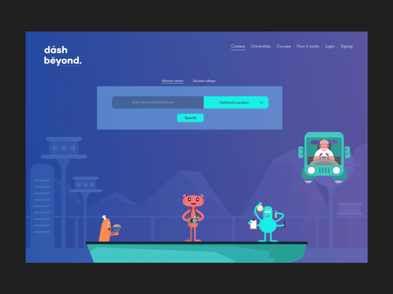 dash-homepage-parallax scroll animation character design chitrakathi graphic illustration motion parallax space ui ux